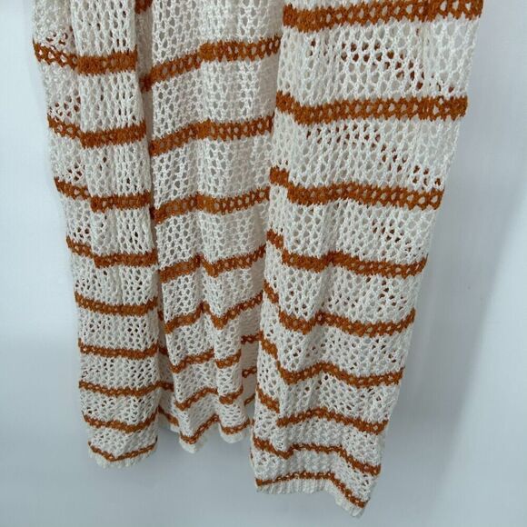 Cato Open Knit Crochet Duster Cardigan Open Front Stripe White Brown Size 22/24W - Picture 4 of 11